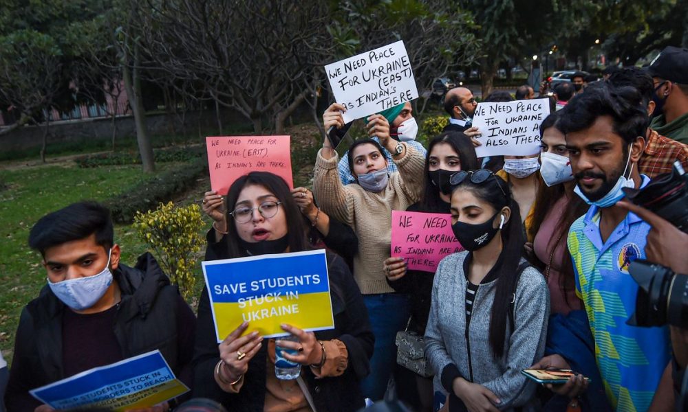 25families of indian students stuck in ukraine protest at russian embassy