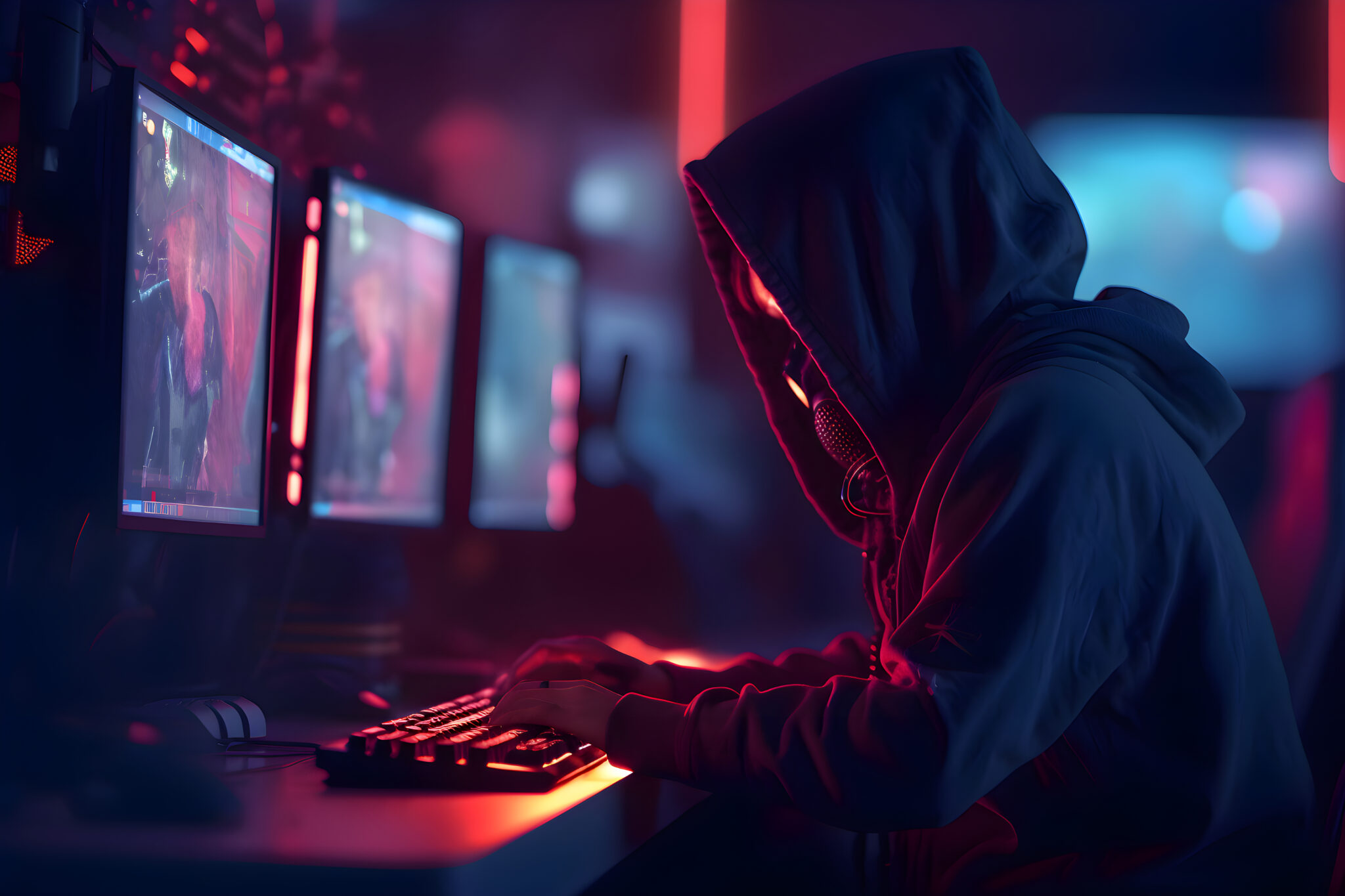 hacker hood stealing information from computer monitor cybercrime concept scaled