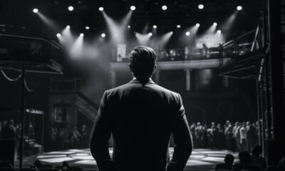 view black white person attending theatre