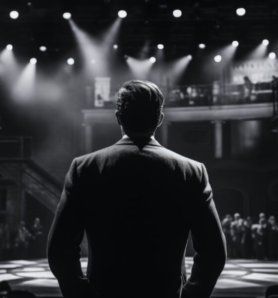 view black white person attending theatre